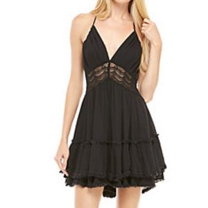 FREE PEOPLE Black Boho Crochet Accent Mini Dress